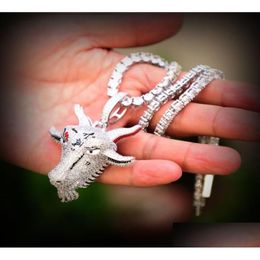 Pendant Necklaces Hip Hop Iced Goat Head In White Gold With Stainless Steel Rope Chain For Men Women6546756 Drop Delivery Jewellery Pen Dhe6D