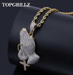 Iced Out Praying Hand Pendant Necklace With Mens Women Gold Silver Colour Hip Hop Charm Jewellery Necklace Chain For Gifts T19112925245952337