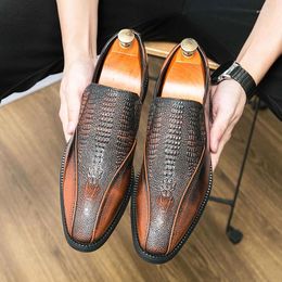 Dress Shoes High Quality Loafers For Men PU Embossed Low Heel Business Formal Comfortable Non Slip Size 38-46