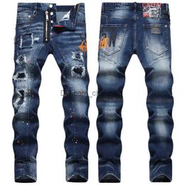 Men's Jeans big size 40 42 dsq Men Jenas Denim Pants blue Coolguy Printed stripe hole skinny Trousers Slim jeans for husband 085 T240217