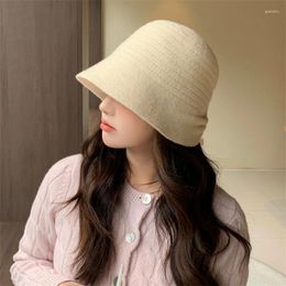 Berets Japanese Elegant Bow Knitted Bucket Hats Autumn And Winter Travel Fashion Warm Casual Versatile Show Face Small Women's Caps