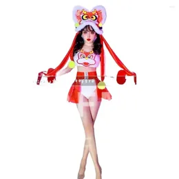 Stage Wear Nightclub Bar Female Singer Night Girl Gogo Christmas Red Performance Dress Asian Style Year's Day Set