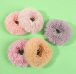 Lot 100Pcs Mix Color Scrunchie Winter Warm Hair Bands Scrunchie Soft Mink Faux Fur Women Girls Elastic Rope Rubber Band Headwear3910028