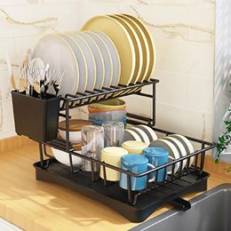 Kitchen Storage Dish Bowl Drying Rack Rust-Proof Metal Drainboard Drainer With Holder Tableware Organizer Basket