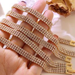 Charm Bracelets Trendy Jewellery Stainless Steel Wide Three Lines Zircon Bracelet 18k Gold Plated Paved Zirconia For Women