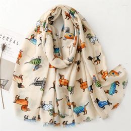 Scarves Lovely Animal Dachshund Pattern Viscose Scarf Cute Breathable Fringe Shawl Casual Travel Inelastic Outerwear Long 180 85Cm