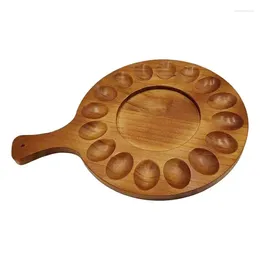 Kitchen Storage Wooden Deviled Egg Tray Round Container Holder 16 Holes Serving Accessories