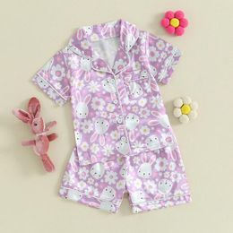 Clothing Sets Toddler Baby Girls Stain Pyjamas Set Button Down Short Sleeve Shirt Top Shorts 2Pcs Easter Outfit