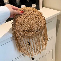 Shoulder Bags Summer Woven Straw Bag For Women Literary andmade Soulder Messenger Small Round Travel Seasid Beac Sopping PurseH24217