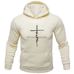 Men's Hoodies Sweatshirts Faith Mens Casual Sports Hooded Crew Neck Oversized Fashion Letter Print Sweatshirt Fleece Hoodie Mens Clothing Fashion T240217