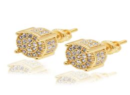 hip hop iced out ear studs for men luxury designer bling diamond stud earrings gold silver copper zircon 18k gold plated jewelry g9300039