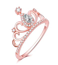 Never fade 18k rose gold plated Silver CZ big Diamond wedding RING Moissanite stone Engagement fine crown Jewellery for Women6720498