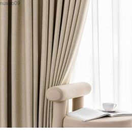 Curtain New Modern and Simple High Shading Gentle Curtain Pure Color Cotton and Linen Heat Insulation Curtains for Living Room Bedroom