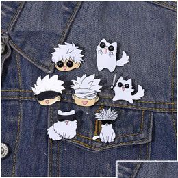 Pins Brooches Pins Brooches Jujutsu Kaisen Enamel Pin Cartoon Animals Cat Custom Metal Hat Lapel Clothes Backpack Jewelry Friends Fan Dhf23