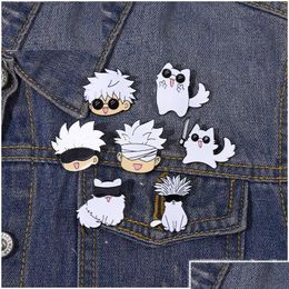 Pins Brooches Pins Brooches Jujutsu Kaisen Enamel Pin Cartoon Animals Cat Custom Metal Hat Lapel Clothes Backpack Jewellery Friends Fan Dhf23