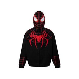 Men's Hoodies Sweatshirts Y2k Emo Womens Street Clothing Spider Web Red Zipper Hoodie Grunge Extra Large Gothic Harajuku Alt Jacket T240217