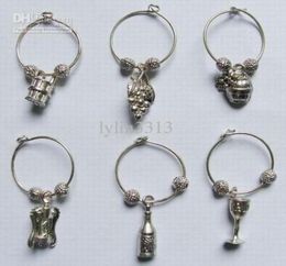 Factory Antique Silver Zinc Alloy Wine Glasses Charms Vineyard Style Party Decoration Prom Gift40078321402369