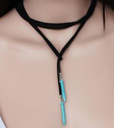 retro Bohemian velvet natural turquoise boho necklace pendant sweater choker necklace jewelry36000035011432