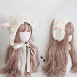 Berets Japanese Lovely Lace Cap Earmuffs Lolita Lamb's Ear Lei Feng Joker Fluffy Warm Winter Hats