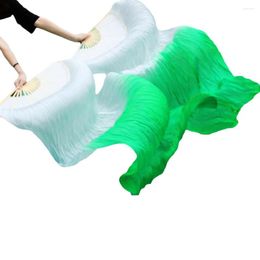 Stage Wear Silk Fans Handmade Dyed High Quality Dance Long Fan 1Pair Left Right Hand Belly Gradient White Green 5 Size