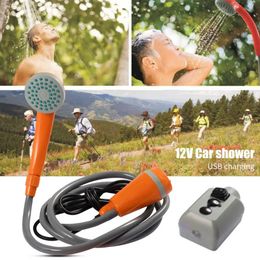 Camping Shower Head Rechargeable Large Displacement Electric Outdoor USB Charging Camping Shower for Hiking Plants Watering 240124