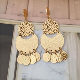 Dangle Earrings Casual Gold Colour Plating Round Disc Hanging Filigree Linked Drop For Women Girl Elegant Chic Bohemia Jewellery