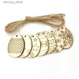 Labels Tags 25pcs Easter Decor Wooden Eggs Wood Hanging Pendant Easter Party Supplies Craft DIY Ornament Hanging Tag for Happy Easter Decor Q240217