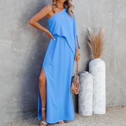 Casual Dresses Elegant Rose Club Party Office Midi Dress 2024 Summer Women's Satin Lantern Sleeve One Shoulder Bodycon Women Clothes