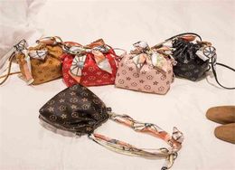 children shoulder bag silk scarf with portable bucket handbag kids purse handbags mini tote bags designer fashion printing G4Y7LRO4788649