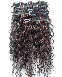 Mongolian jerry curly hair weft clip in hair extensions unprocessed curly natural black mix brown Colour human extensions2881946