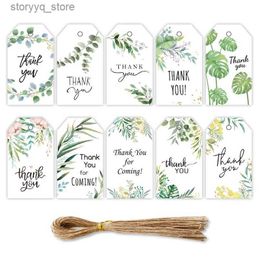 Labels Tags Thank You Gift Tags Green Plant Print Paper Cards Hang Tag Labels Wedding Decoration Gift Bags Boxes Packaging Supplies 50pcs Q240217