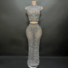 Maternity Embellished Top and Bottom Rhinestones Skirt Dress For Pregnancy Props Gown Photoshoot Baby Shower Wear