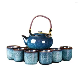 Teaware Sets 7 PCS/Set Ceramic Tea Set 700ML Kiln Change Colour Teapot With Handle 150ML Cup Health Ceramics Pot Combination