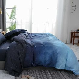 Bedding sets Starry Night Sky Bedding Set Moon And Star Blue Gradient Colour Comforter King Size Bed Sheet cases Duvet Cover