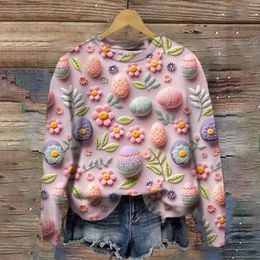 Women's Hoodies Long Sleeve Easter Egg Print Crew Neck Top Sweatshirt