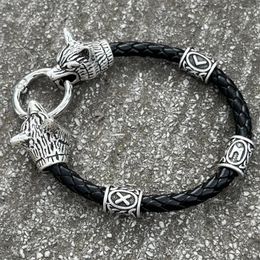 Bangle Nostalgia Wolf Heads Runic Runes Beads Viking Men Bracelet Accessories Women Drop