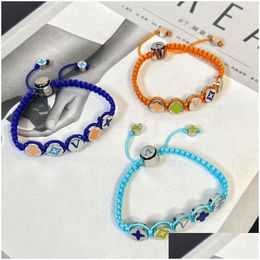 Identification Europe America Fashion Style Men Lady Women Sier-Colour Hardware Enamel Flower Beads Nylon Rope Colours Braided Brace Dhwtz