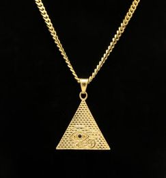 Jewelry Stailess Steel Triangle Shape Ancient Egyptian Eye of Horus Pendant Necklace Gold Plated with Chain 27 297P3946935