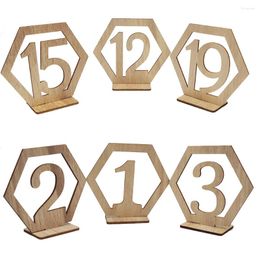 Party Decoration 1-20 Rustic Wooden Table Numbers Hexagon Wood Seating Place Cards Stand Holder Seat Marker For Wedding Engagement Decor