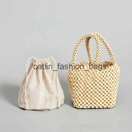 Totes Handbag wooden bead bag antique style new hand woven handbag natural wood bucketH24217