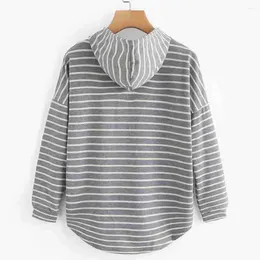 Women's Hoodies Hooded Sweatshirt Stylish Striped Hoodie Irregular Hem Drawstring Casual Loose Fit For Autumn Spring Women