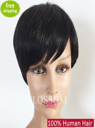 Short Bangs Short Human Natural Hair Wigs Pixie Cut Black Natural peruvian Hair Short Cut Wigs For Black Women None Lace Wig2081006