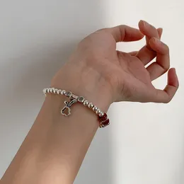 Charm Bracelets Vintage Silver Colour Bracelet For Women Girl Simple Fashion Beading Retro Red Agate Jewellery Accessories Gift