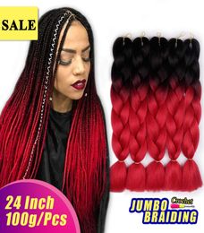 Black Red Synthetic hair Braids Kanekalon Ombre Braiding Hair Extension Box Braid Hair Pink Purple Yellow Golden Colours Crochet br9081892