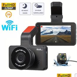 Car Dvrs Car Dvr Dvrs Dash Cam 24H Hd 1296P Camera Dual Lens Video Recorder Black Box Cycle Dashcam With Wifi G-Sensor Night Camcorder Dho4N