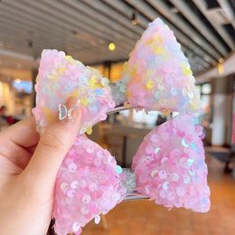 Hair Accessories 1Pc Shinny Sequin Bow Clips Korean Bowknot Hairpin Summer Hairpins Kids Barrette Headwear Girl Styling