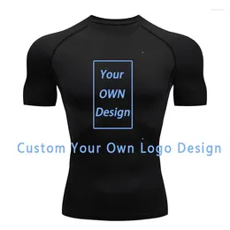 Men's T Shirts Custom You Own Logo Design Compression Tshirts Running Fitness Tight Sportswear Short Sleeve Summer GYM Sport T-Shirt