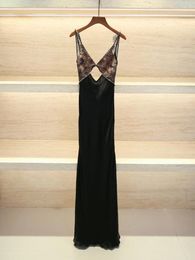 Casual Dresses Luxury Designer Brand High Quality Spring 2024 Sexy Crystal Strap Lace Back Long Dress Women