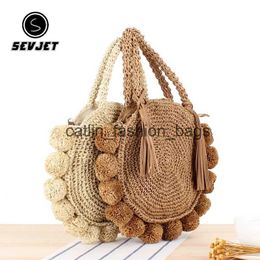 Shoulder Bags Round straw Bag Bohemian Tassel Rattan Women Handbag Woven Crossbody Tote Designer Ball Summer Beach Purse JYY033H24217