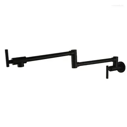 Kitchen Faucets Wall Mounted Brass Single Cold Pot Filler Faucet Tap Double Joint Spout Black